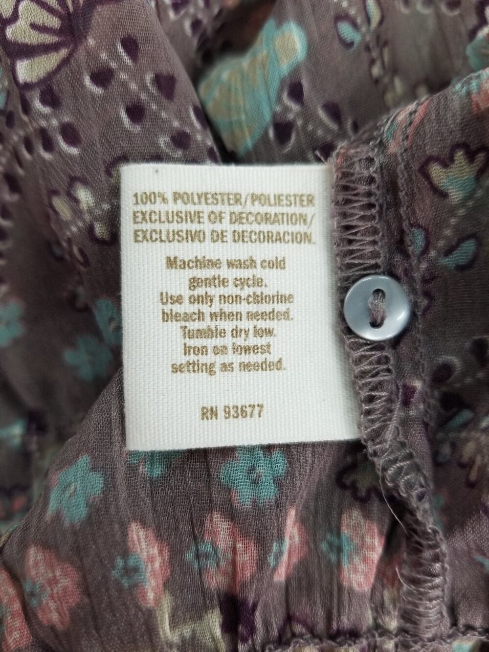 Decree Plum Floral Sheer Long Sleeve Peasant Blouse Large - Picture 6 of 9